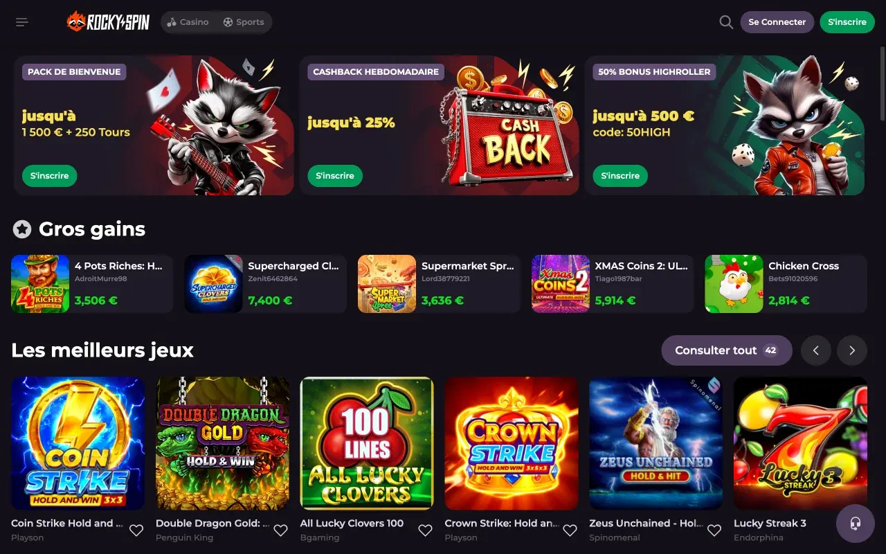RockySpin Casino vue bureau