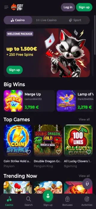 RockySpin Casino mobile app view