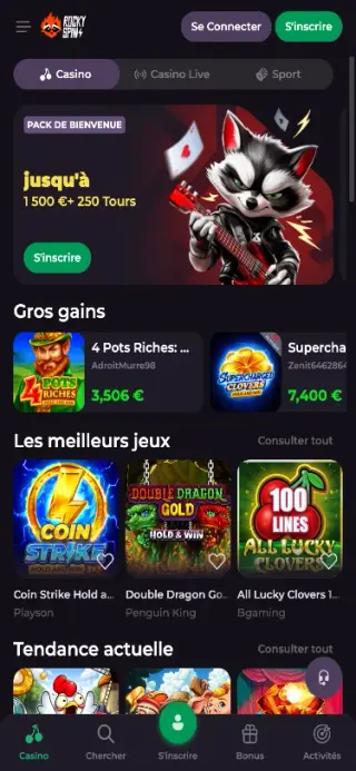 RockySpin Casino vue mobile